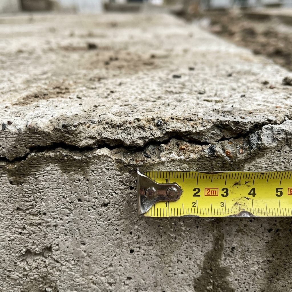 Close-up of concrete crack at cold joint